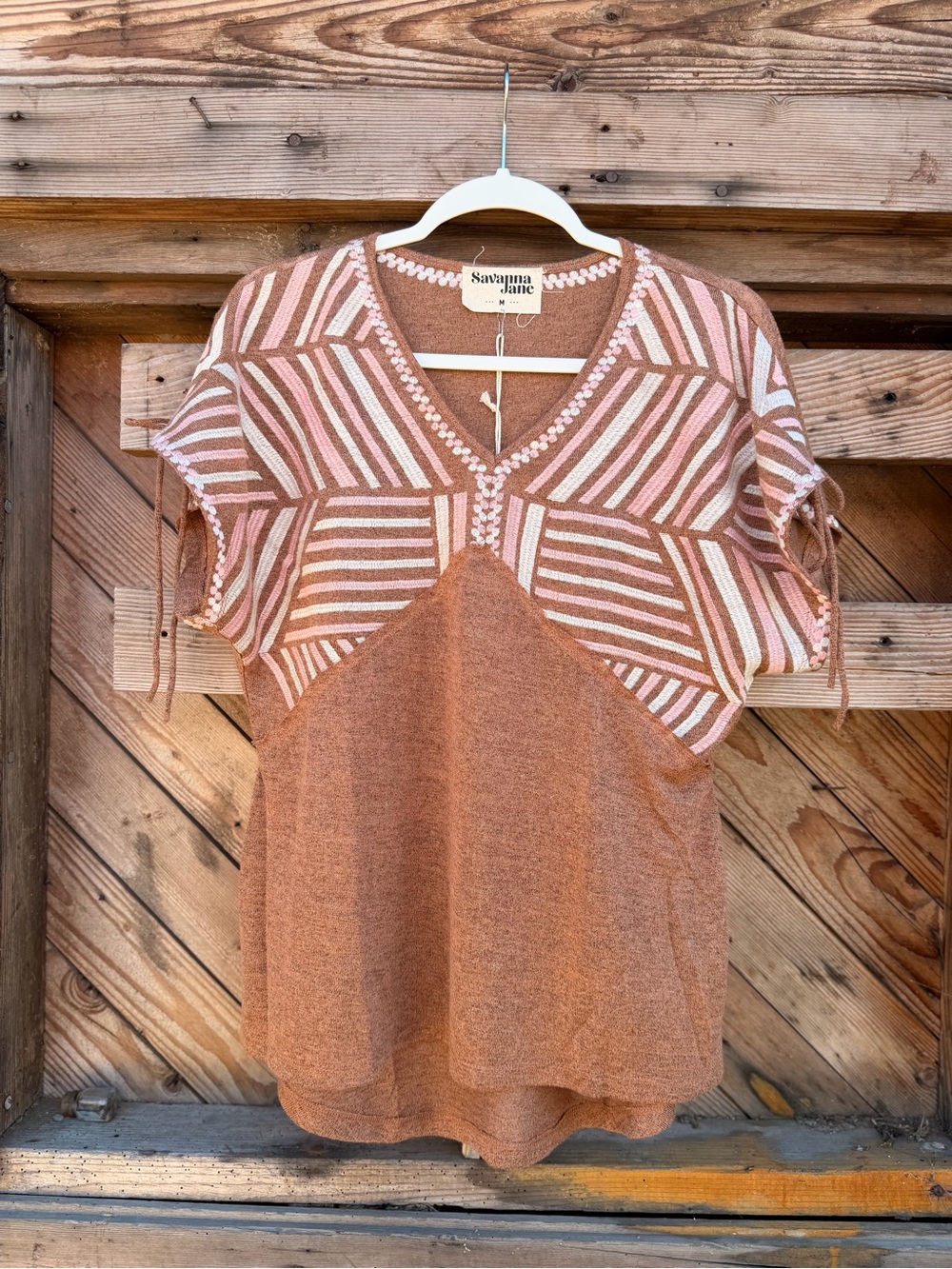 Savanna Jane Rust & Pink Striped V-Neck Knit Tunic